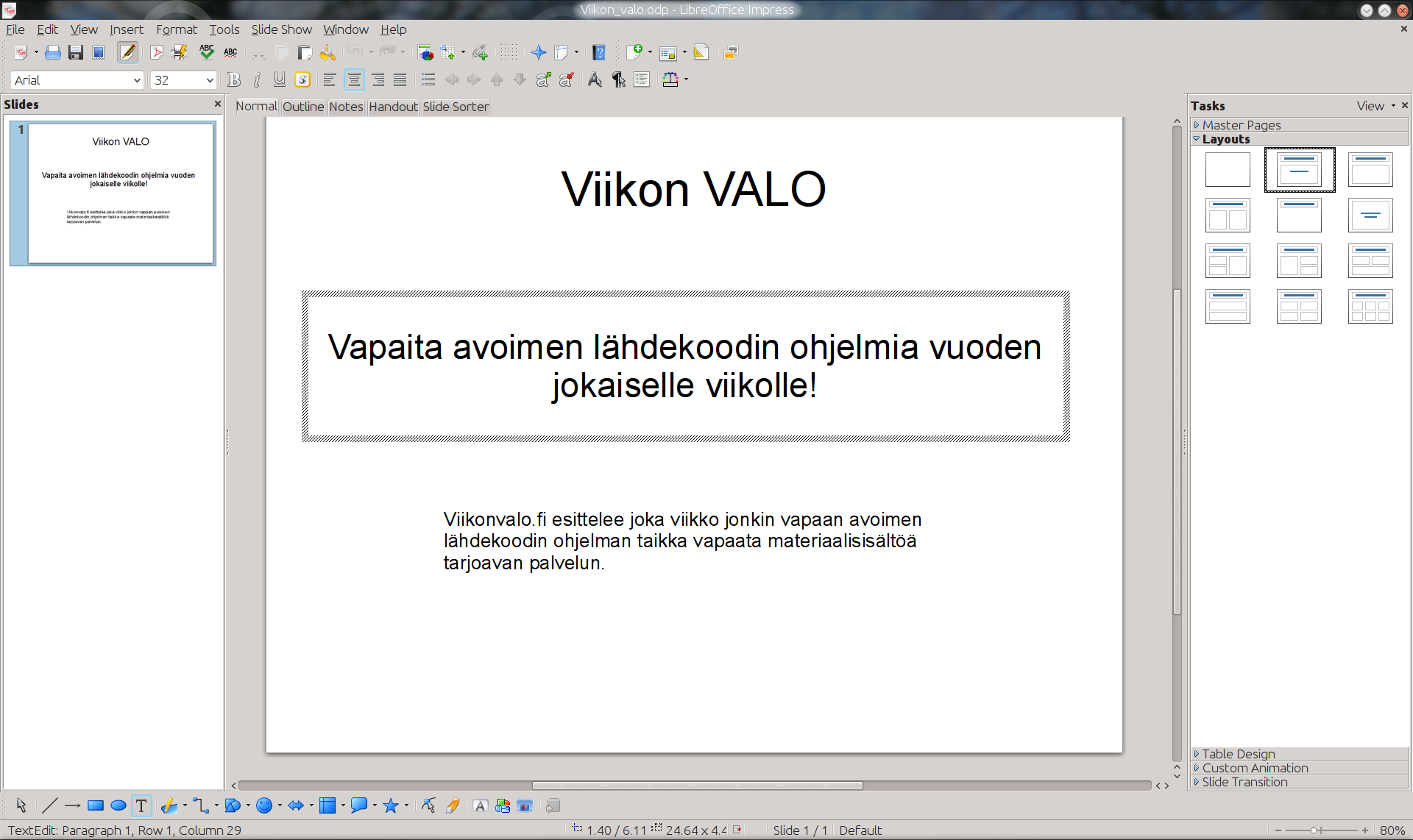 galleryimage:Dialuettelo vasemmalla, asetteluvalikoima oikealla jatyylittelemätön diakeskellä.