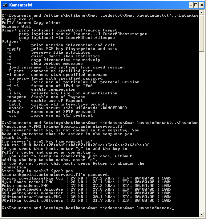 galleryimage:Kopioidaan tiedostoja etäkoneelle pscp.exe-komennolla